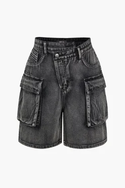 Flap Pocket Cargo Denim Shorts