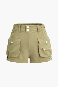 Flap Pocket High Waist Shorts
