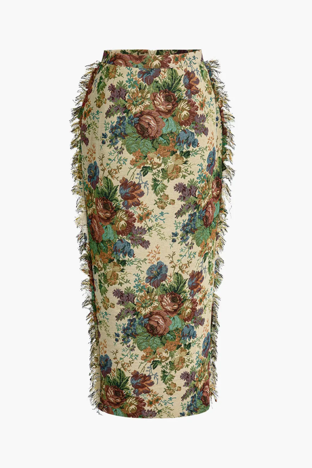 Floral Fringe Zipper Skirt
