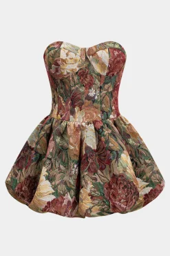 Floral Jacquard Strapless Sleeveless Mini Dress