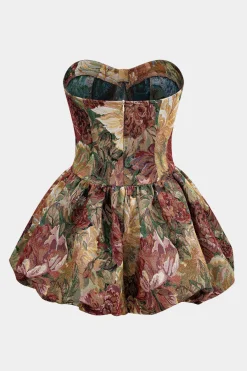 Floral Jacquard Strapless Sleeveless Mini Dress