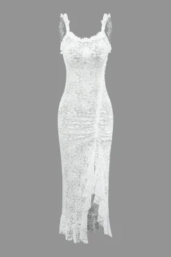 Floral Lace Tie Back Slit Maxi Dress