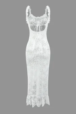 Floral Lace Tie Back Slit Maxi Dress