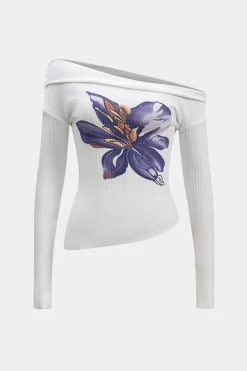 Floral Print Asymmetrical Long-Sleeve Top