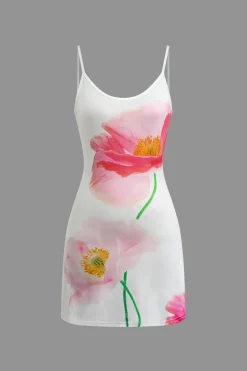 Floral Print Backless Slip Mini Dress