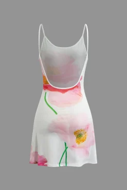 Floral Print Backless Slip Mini Dress