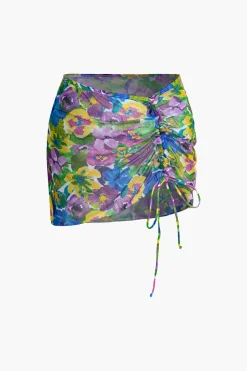 Floral Print Bikini Set With Matching Skirt Cover Up And Headscarf