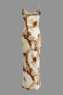 Floral Print Cowl Neck Slip Maxi Dress