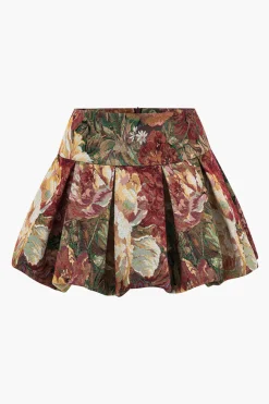 Floral Print High Waist Pleated Skirt
