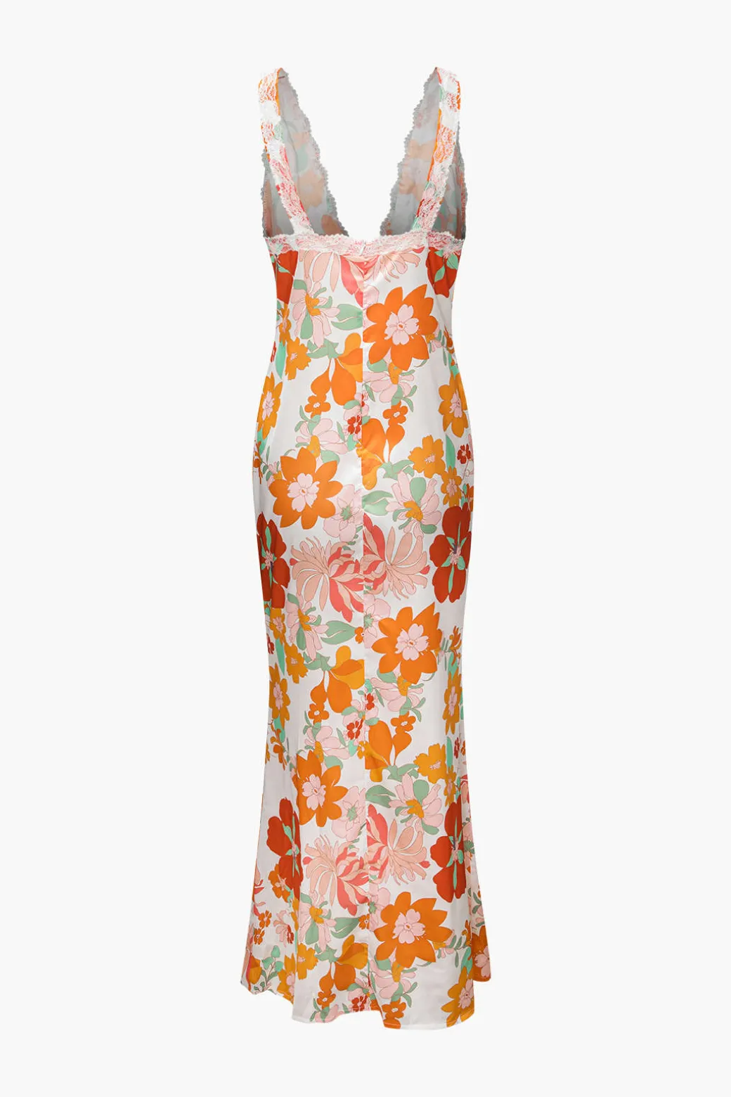 Floral Print Lace Trim V-neck Maxi Dress