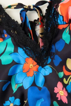 Floral Print Lace Trim V-neck Maxi Dress