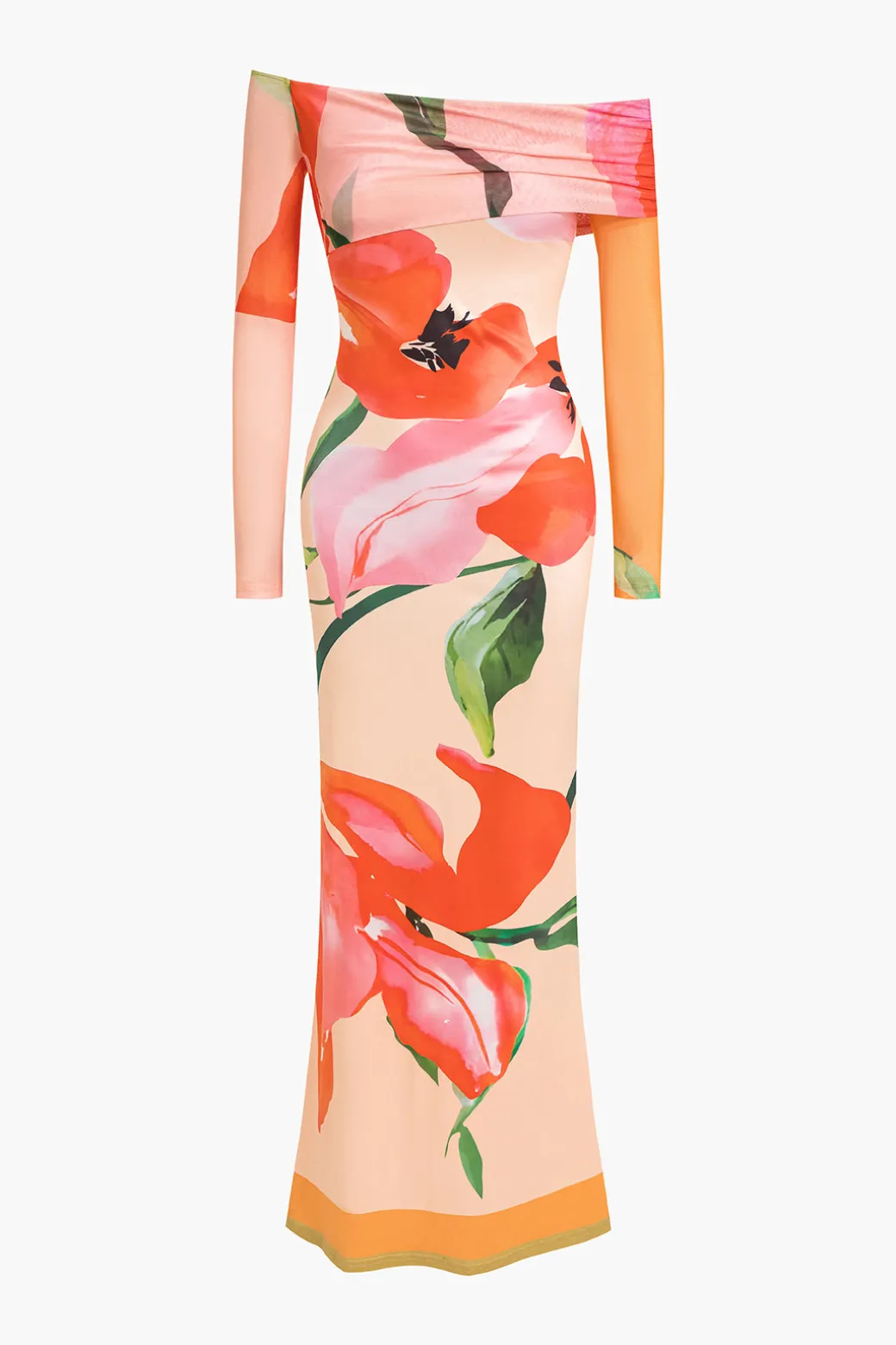 Floral Print Long Sleeve Off-Shoulder Maxi Dress