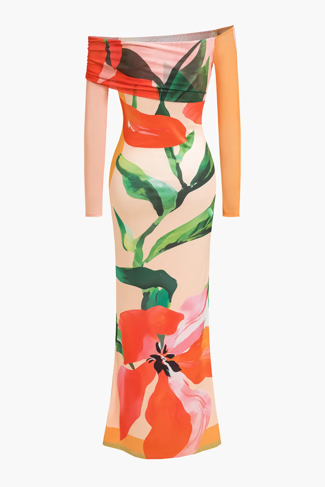 Floral Print Long Sleeve Off-Shoulder Maxi Dress