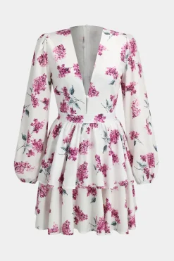 Floral Print Ruffle V-Neck Long Sleeve Mini Dress