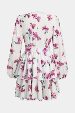 Floral Print Ruffle V-Neck Long Sleeve Mini Dress