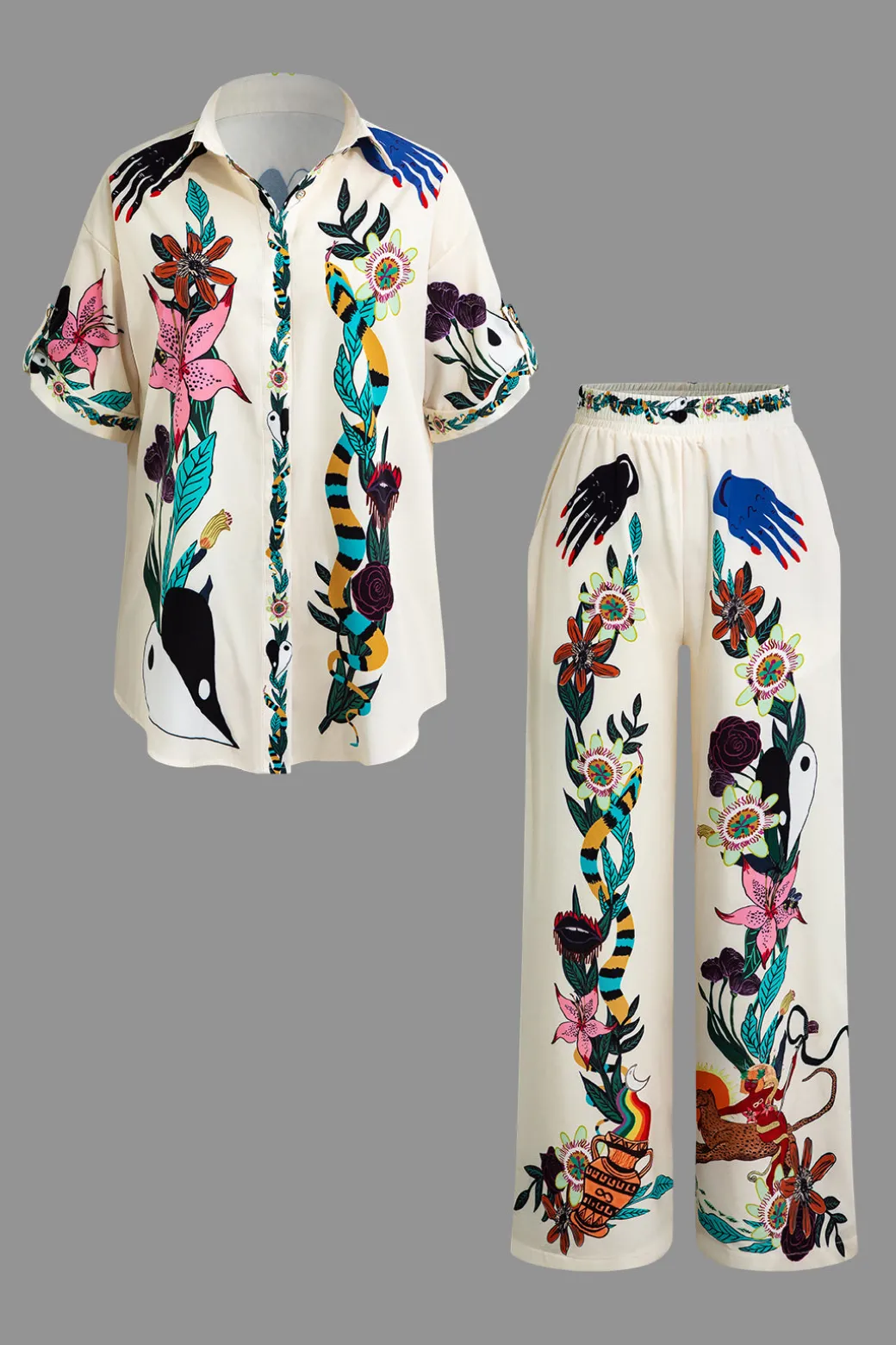 Floral Print Shirt And Pants Set