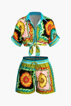 Floral Print Shirt And Shorts Set