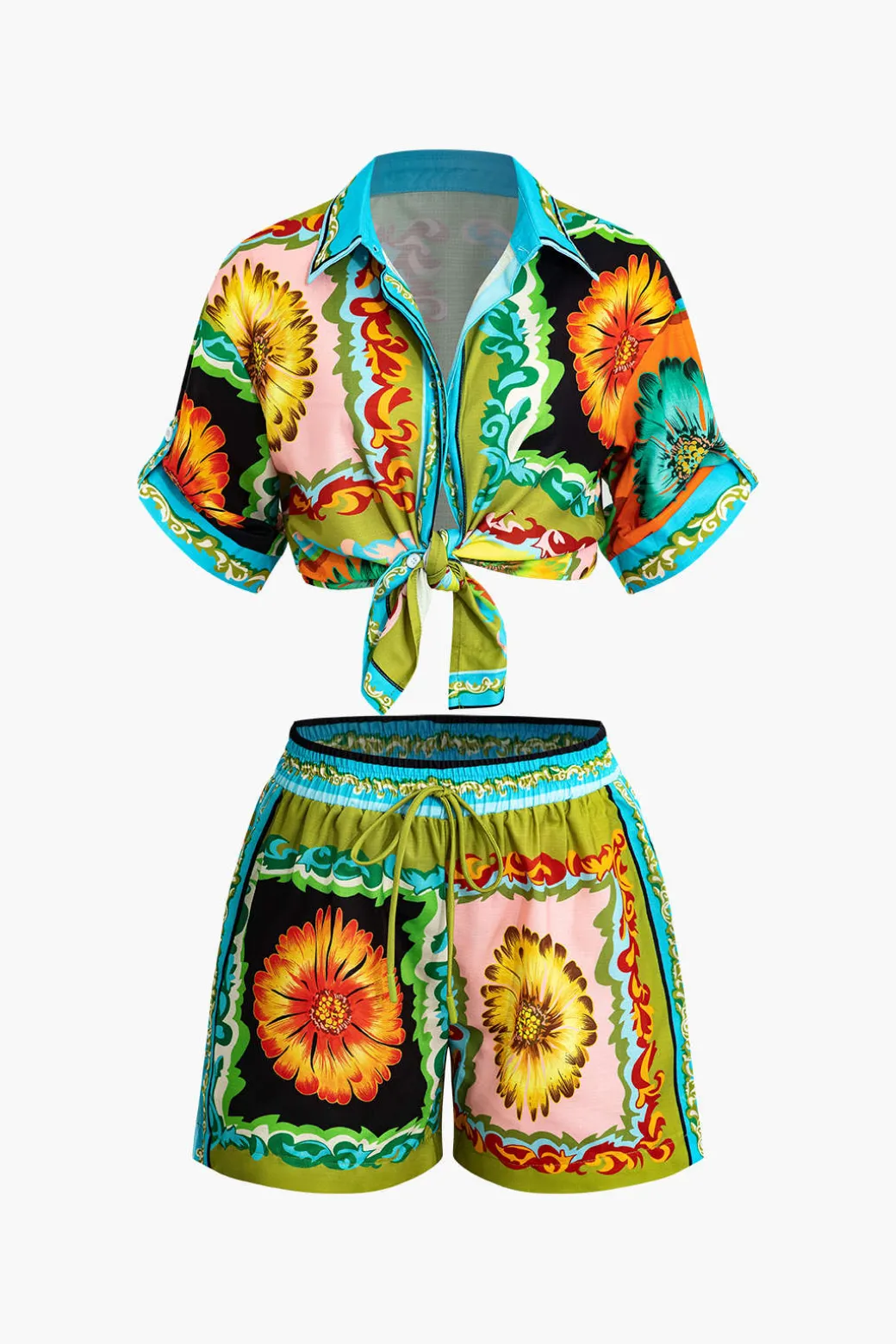Floral Print Shirt And Shorts Set