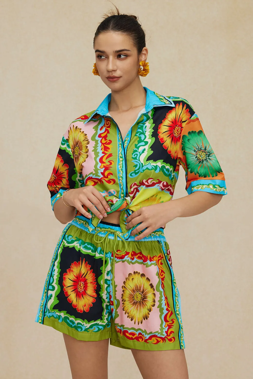 Floral Print Shirt And Shorts Set