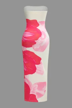 Floral Print Strapless Midi Dress