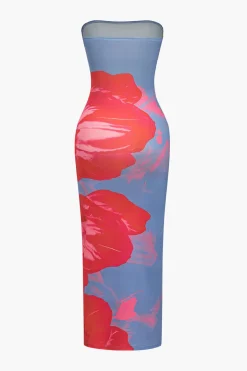 Floral Print Strapless Midi Dress