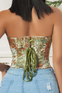 Floral Print Strapless Tie Back Tube Top