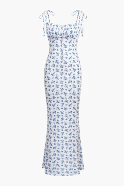 Floral Print Tie Strap Maxi Dress