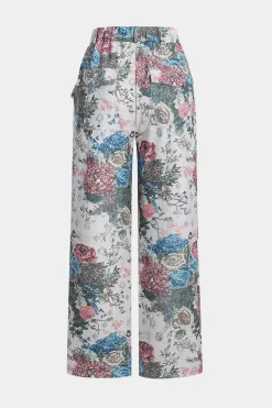 Floral Print Zipper Stand Collar Top And Trousers Set