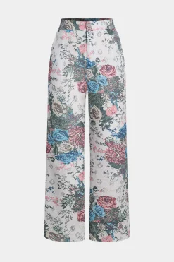 Floral Print Zipper Stand Collar Top And Trousers Set