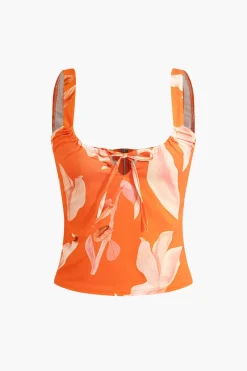 Floral Print Zip-Up Top And Ruffle Skirt Set