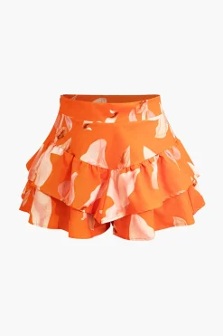 Floral Print Zip-Up Top And Ruffle Skirt Set