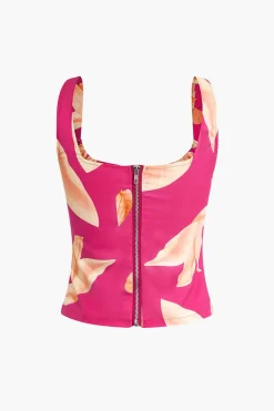 Floral Print Zip-Up Top And Ruffle Skirt Set