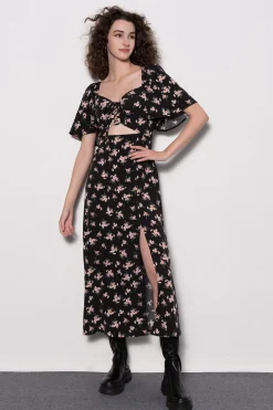 Floral Tie Front Midi Dress