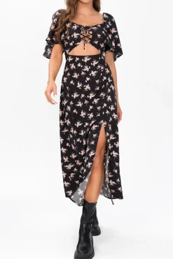Floral Tie Front Midi Dress
