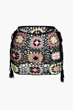 Flower Embroidery Hollow Out Crochet Knit Mini Skirt