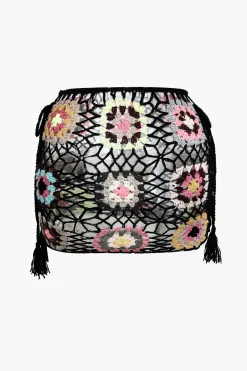 Flower Embroidery Hollow Out Crochet Knit Mini Skirt