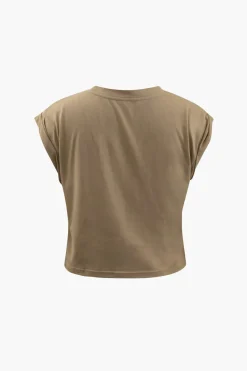 Flower Print Hem Knotted Short Sleeve T-Shirt