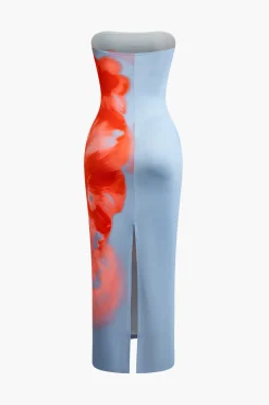 Flower Print Slit Maxi Dress