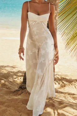Flower Textured Braided Tie Back Slip Maxi Dress