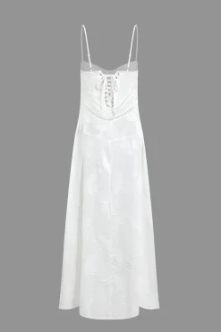 Flower Textured Braided Tie Back Slip Maxi Dress