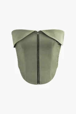 Foldover Smocked Side Zipper Tube Top