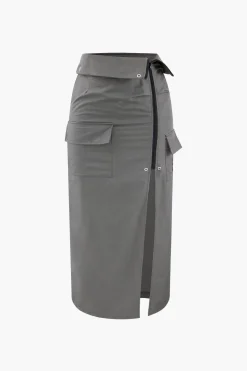 Foldover Waist Slit Cargo Skirt