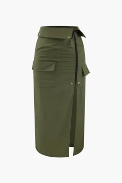 Foldover Waist Slit Cargo Skirt