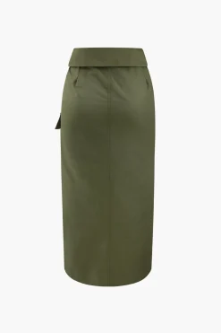 Foldover Waist Slit Cargo Skirt