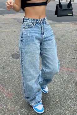 Frayed Destroyed Wide Leg Jeans