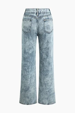 Frayed Destroyed Wide Leg Jeans