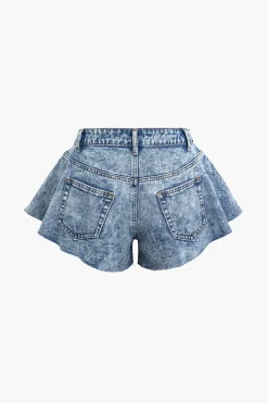 Frayed Hem Wide Leg Denim Shorts