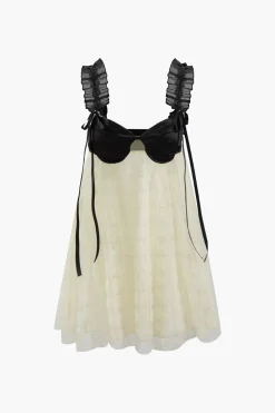 Frill Strap Floral Lace Backless Mini Dress