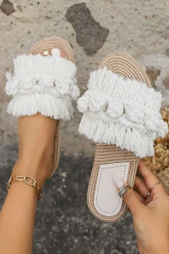 Fringe Braided Slipper Sandals