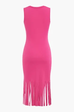 Fringe Hem Sleeveless Midi Dress